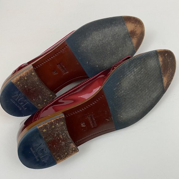 AGL Red Patent Shiny Fringe Wingtip Italian Loafers Womens 37 - Picture 9 of 10